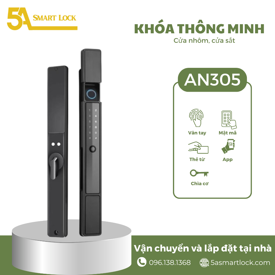 Khóa cửa Vân tay Cửa Nhôm 5A Smartlock AN305